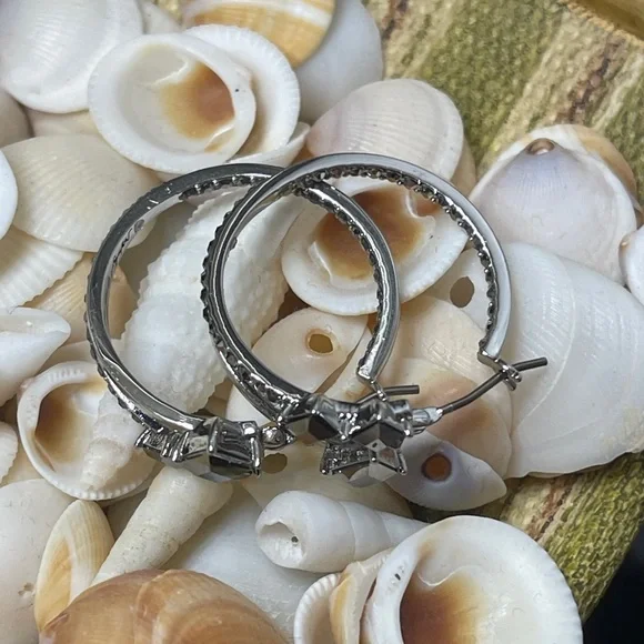 Karl Lagerfeld Hoop Earrings Black & silver NWT - Picture 6 of 10